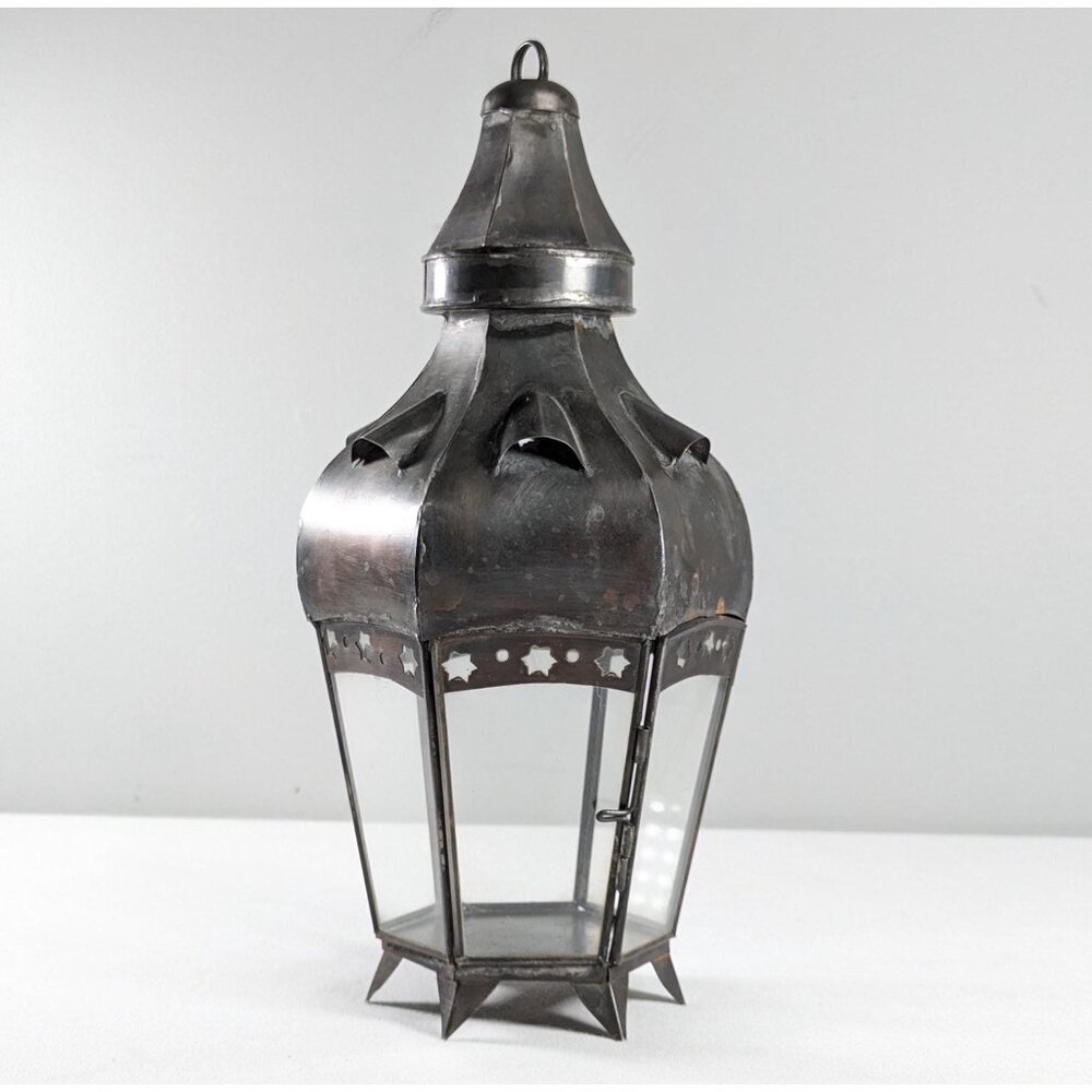 Vintage Moroccan metal pendant lantern, Small Ottoman Islamic porch foyer